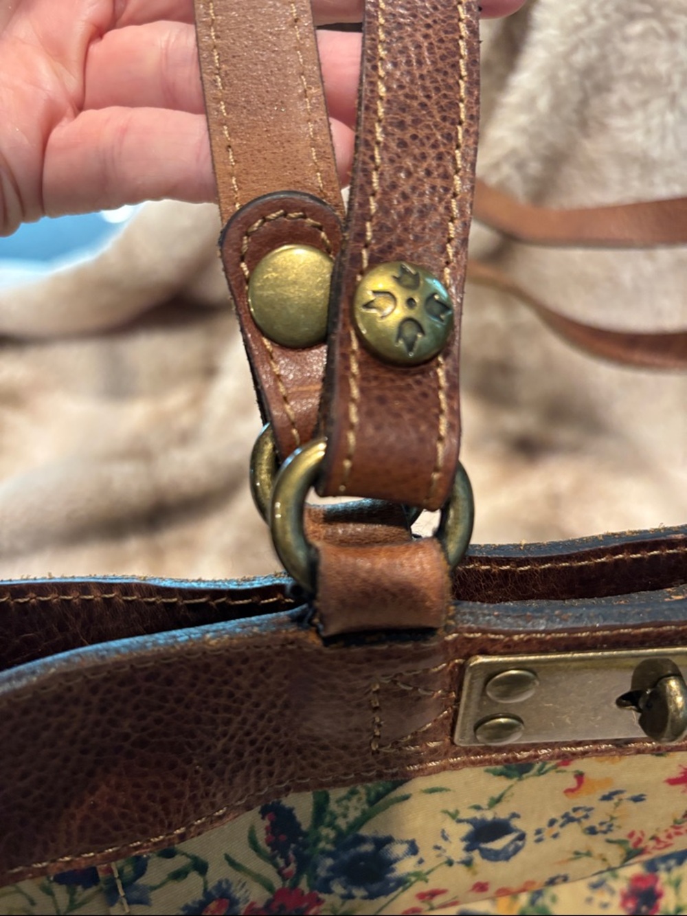 Patricia Nash Yellow Floral Coated Canvas Tote with Brown Leather Trim - Picture 5 of 10